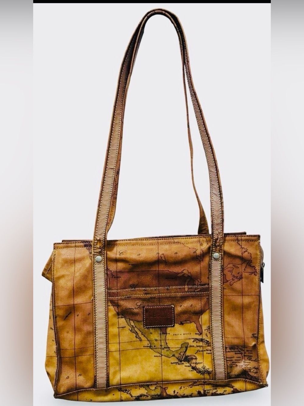 Alviero Martini Prima Classe World Map leather yellow-tan  Shoulder Bag